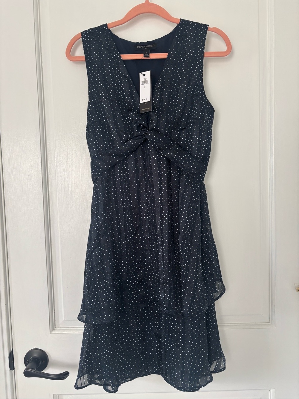 BR Navy Polka Dot Tiered Sleeveless Dress